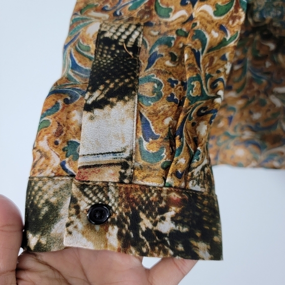ALBERTO MAKALI Woman Mix Prints Button Up Long Sleeve Blouse Sz XL Boho Fall - Picture 5 of 11